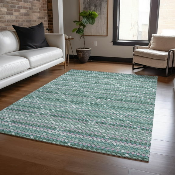 Addison Rugs Chantille Indoor/Outdoor Transitional Lattice Teal Washable Rectangle Rug, 10' x 14'