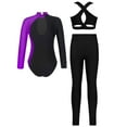 thumbnail image 3 of iiniim Gymnastics Dance Unitards for Girls Tumbling Ballet Leotards Biketards 3Pcs Activewear Purple 12, 3 of 6