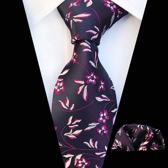 Men Colorful Jacquard Printed Ties Hanky Matching Neckties Pocket Square Set