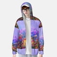 thumbnail image 3 of Pofeuu Colorful Purple Cosmos Flower Print Sun Protection Outdoor Lightweight Full Zip UV Cooling Hoodie Long Sleeve Summer Clothing for Outdoor Hiking-XX-Large, 3 of 5