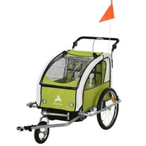 Aosom 2-in-1 Double Child Two-Wheel Bicycle Cargo Trailer with 2 Safety Harnesses, Green
