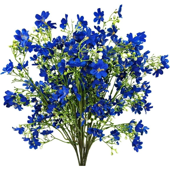 Silk Flowers with Long Stems Artificial Flower for Tall Vase Outdoors Fake Babys Breath Bouquet Faux Floral Wedding Party Decoration Home Indoor Table Centerpiece Decor (Blue)