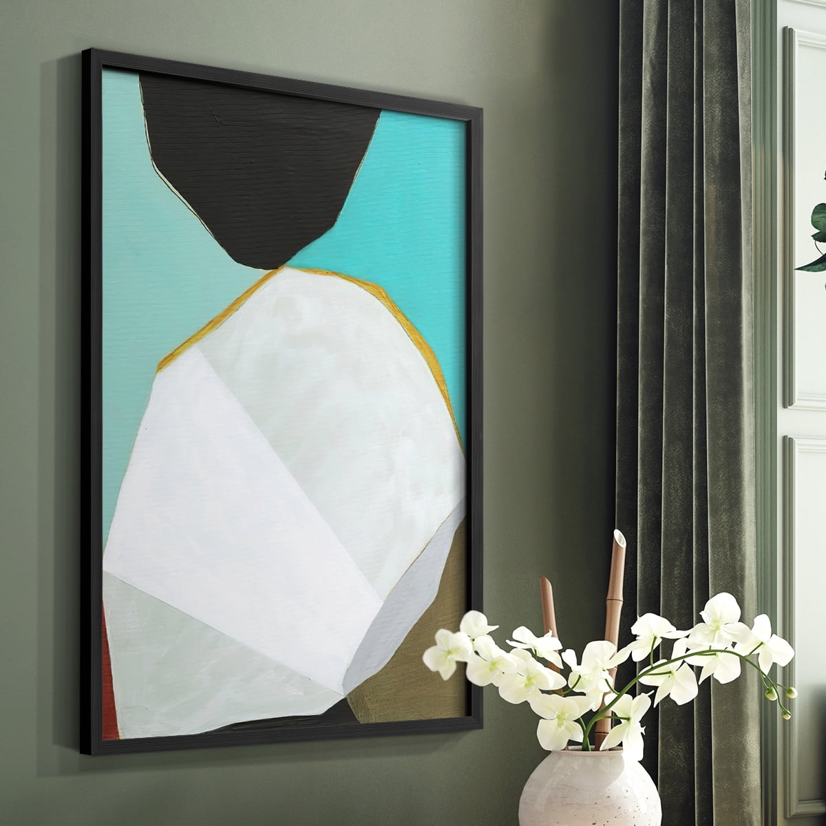 Graphica II Framed Print in Black Solid Wood Framed Print No Nail Hanging