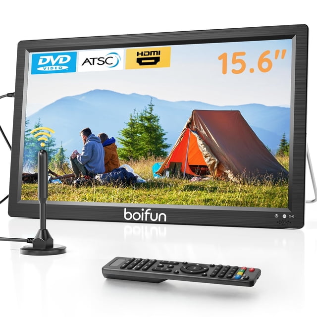 TV portátil BOIFUN 15.6 pulgadas con antena, reproductor de DVD, radio FM