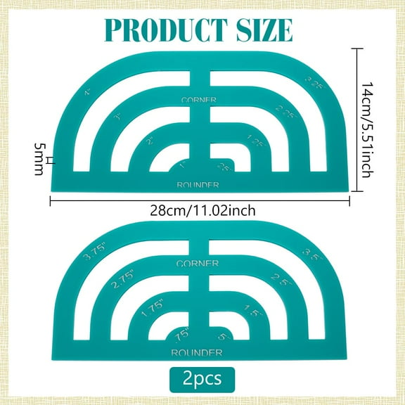 2Pcs Curved Corner Template Green Acrylic Arch Templates 8 Sizes in 1 Rounded Corner Sewing Tool