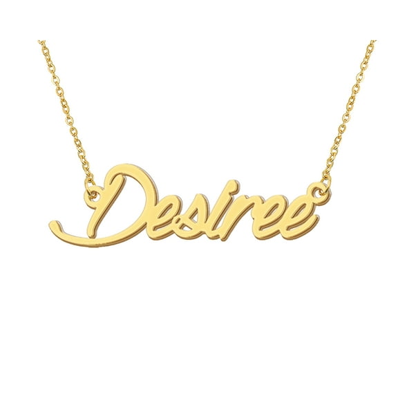 HUAN XUN 18k Gold Plated Desiree Name Necklace Stainless Steel Nameplate Necklaces for Womens Mens Mother Day Christmas Jewelry Gift