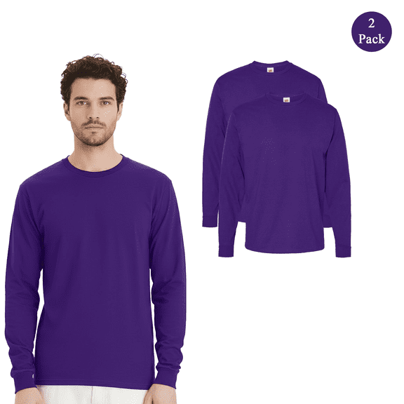 Hanes Men's Long Sleeve Crew Neck T-Shirts, Athletic Purple, 2-pack, S