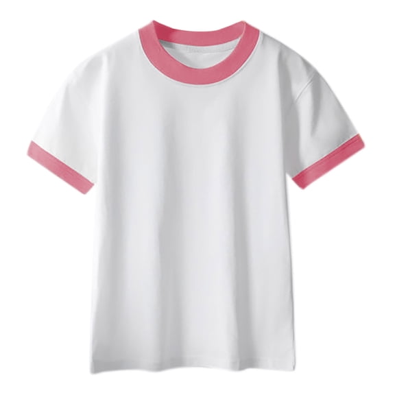 FAVIPT Girls Color Block Top Summer Boys Soft Cotton Tshirt Short Sleeve Crew Neck Athletic Shirts Casual Cute Sports Tees Pink,8 Years