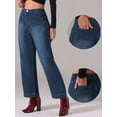 thumbnail image 2 of DARING DIVA Women's Wide High Waisted Stretchy Jeans Buttoned Denim Pants S Dark Blue, 2 of 6
