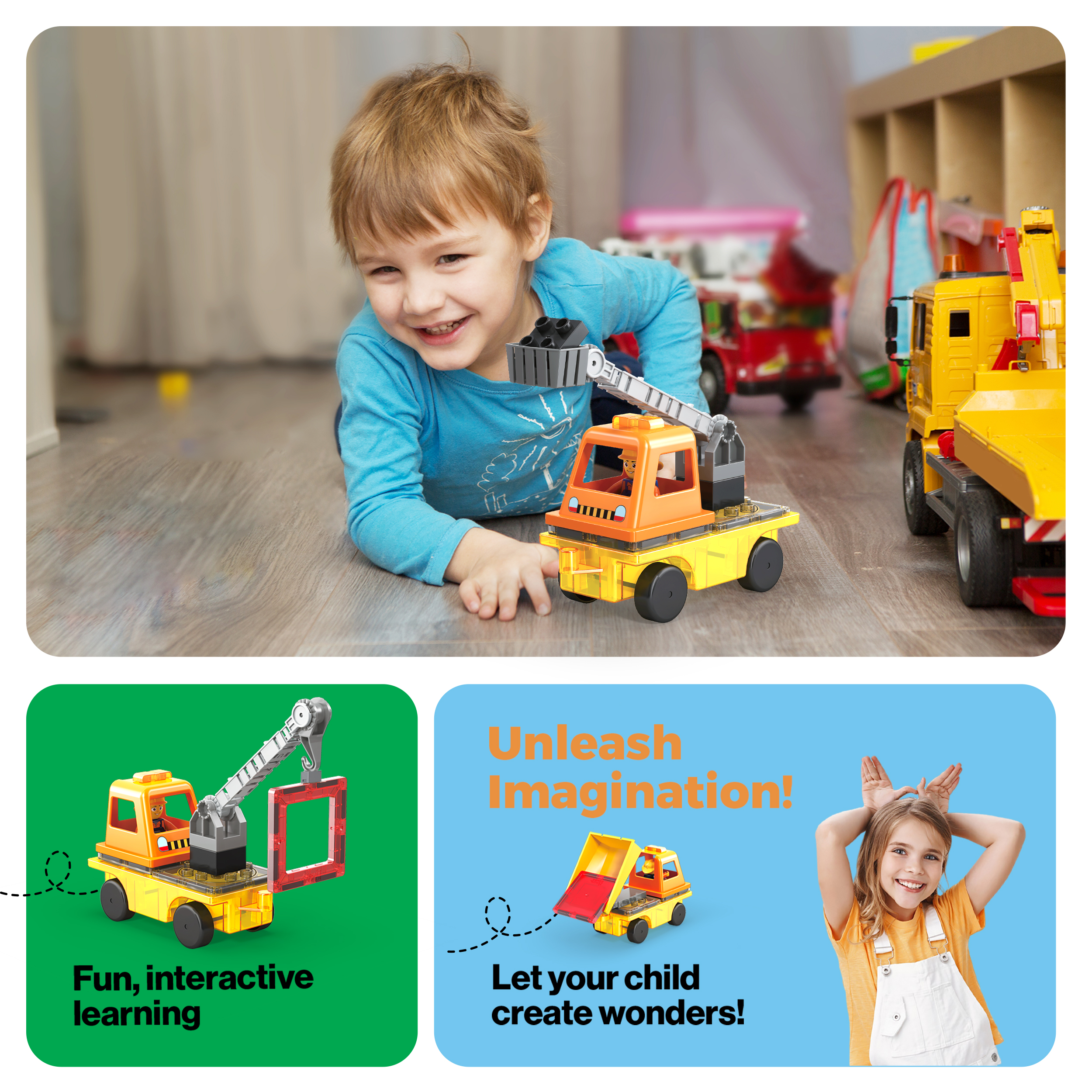 PicassoTiles 3-in-1 Construction Vehicle with Magnetic Tiles, 15 Pieces photo 5