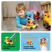 PicassoTiles 3-in-1 Magnet Tile Building Blocks – Crane, Dump Truck & Ladder Construction Vehicle with Car Base, STEM Toy for Kids