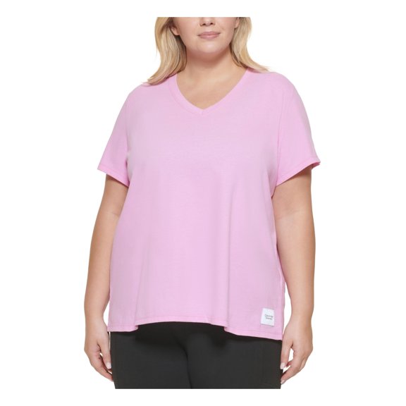 CALVIN KLEIN PERFORMANCE Womens Pink Short Sleeve V Neck T-Shirt Plus 3X