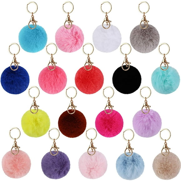 22 pcs Pom Poms Keychains Fluffy Pompoms Keychain Faux Fur Pompoms Keychain Artificial Fur Ball Keychain Faux Rabbit Fur Pompoms Fluffy Accessories Car Bag Charm Puff Ball Keyring (Mix Colors)