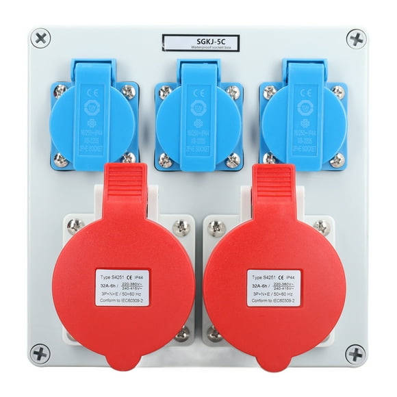 Electrical Receptacle Box, 2Pcs 32A 5 Pin CEE Outlets IP44 Waterproof Outdoor Socket with Sealing for Garden Garage
