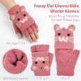 thumbnail image 2 of allydrew Winter Warm Cute Cat Fingerless Gloves for Girls, Convertible Flip Top Half Finger Mittens, Rose, 2 of 6