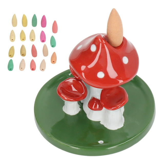 Mushroom Backflow Incense , Multi Purpose Handcrafted Incense Holder With 20 Incense Cones For Office