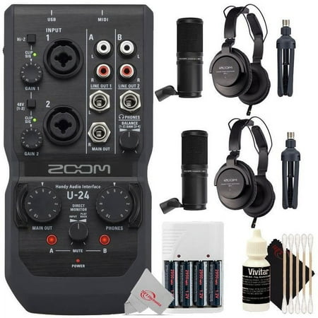 Zoom U-24 Portable 2x4 USB Handy Audio / MIDI Interface with Two Podcast Mic Pack