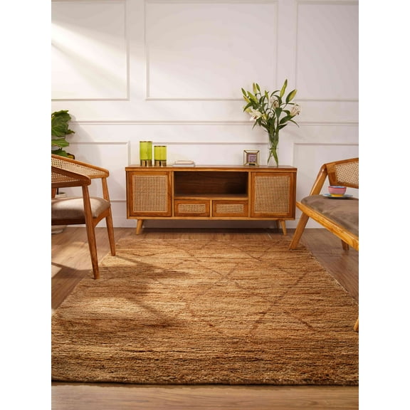 HAND KNOTTED JUTE ECO-FRIENDLY AREA RUGS - 5'x8', Rectangle Shape, Beige Brown Color, Contemporary Pattern, High Pile, Natural Fiber, Outdoor Indoor Handmade Area Rugs for Living Room (J00050)