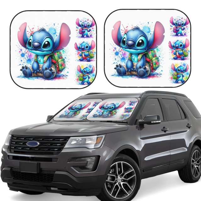 Cute Cartoon Stitch Car Windshield Sunshade Automotive Sun Shade for Cars SUV Trucks Keep Vehicle Cool-Small