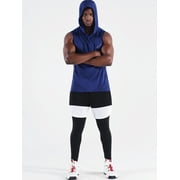NELEUS Mens Workout Tank Tops with Hoodie Sleeveless Running Muscle Shirts 3 Pack,Gray+Blue+Red,US Size L