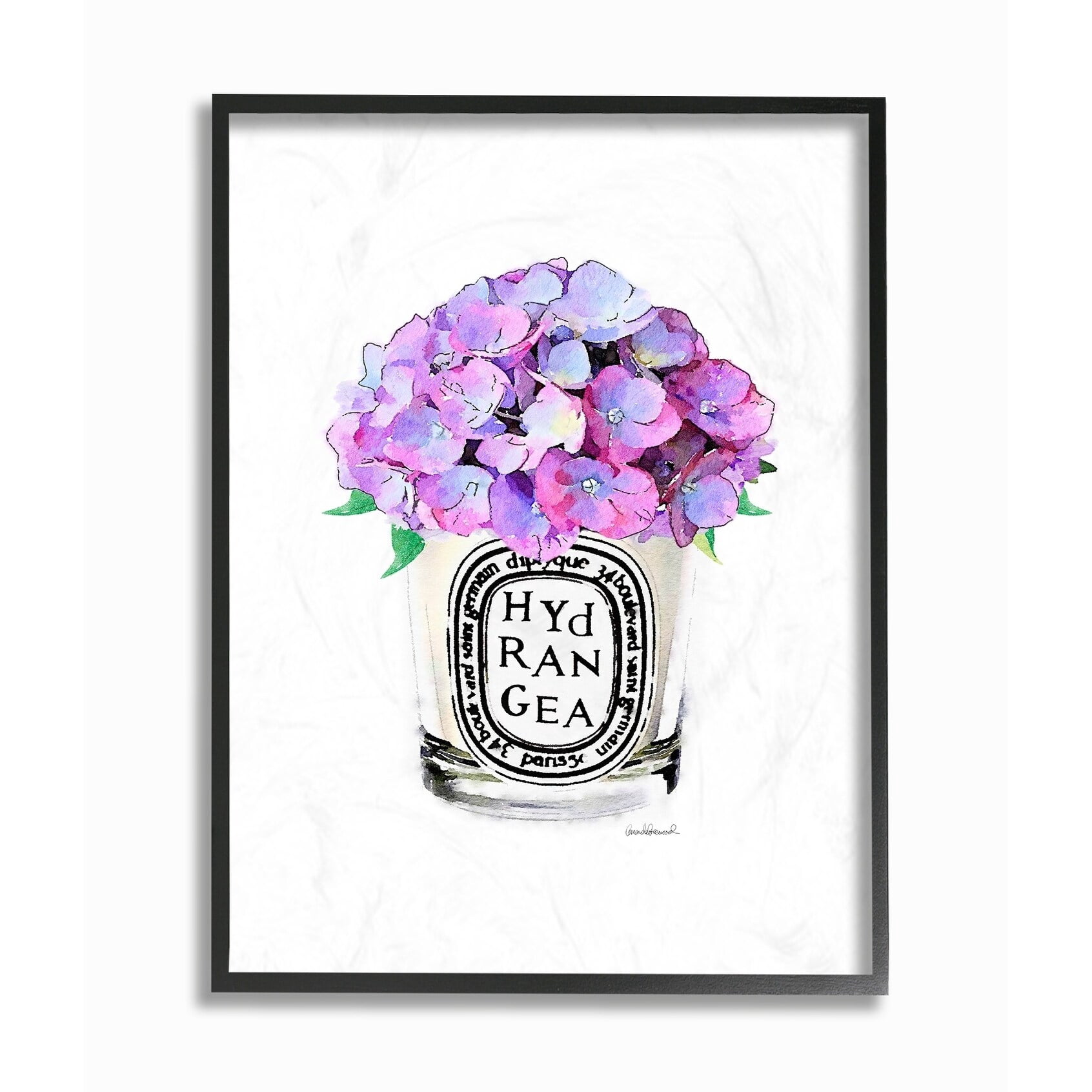 The Stupell Home Decor Watercolor Fashion Vase with Purple Hydrangea Flowers Framed Texturized Art