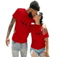 thumbnail image 1 of LUOGENLI Hauts pour Femmes Tendance Sortie Hiver Décontracté Couleur Unie avec Imprimé Électrocardiogramme Col Rond Manches Courtes Vêtements Rouge Taille TG, 1 of 9
