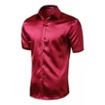 thumbnail image 3 of Camisa De Satén De Seda Morada Para Hombre, Manga Corta, Cor, 3 of 6