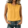 thumbnail image 2 of SSZMDLB Women Plus Size Sleeveless Ruffle Tank Tops Loose Round Neck Basic Tee Solid Boho Casual Summer Tops Vacation Holiday Outfits, Yellow 2XL, 2 of 7