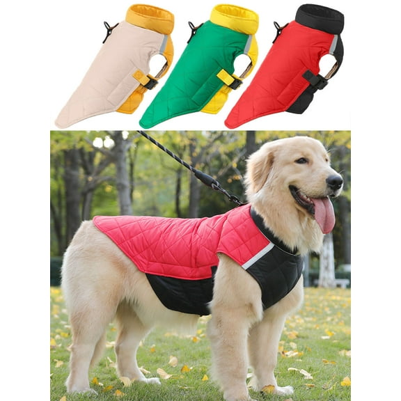 Deago Reflective Waterproof Dog Winter Coat Cold Weather Windproof Warm Dog Jacket Pet Vest for Small Medium Large Dogs (Red, L)