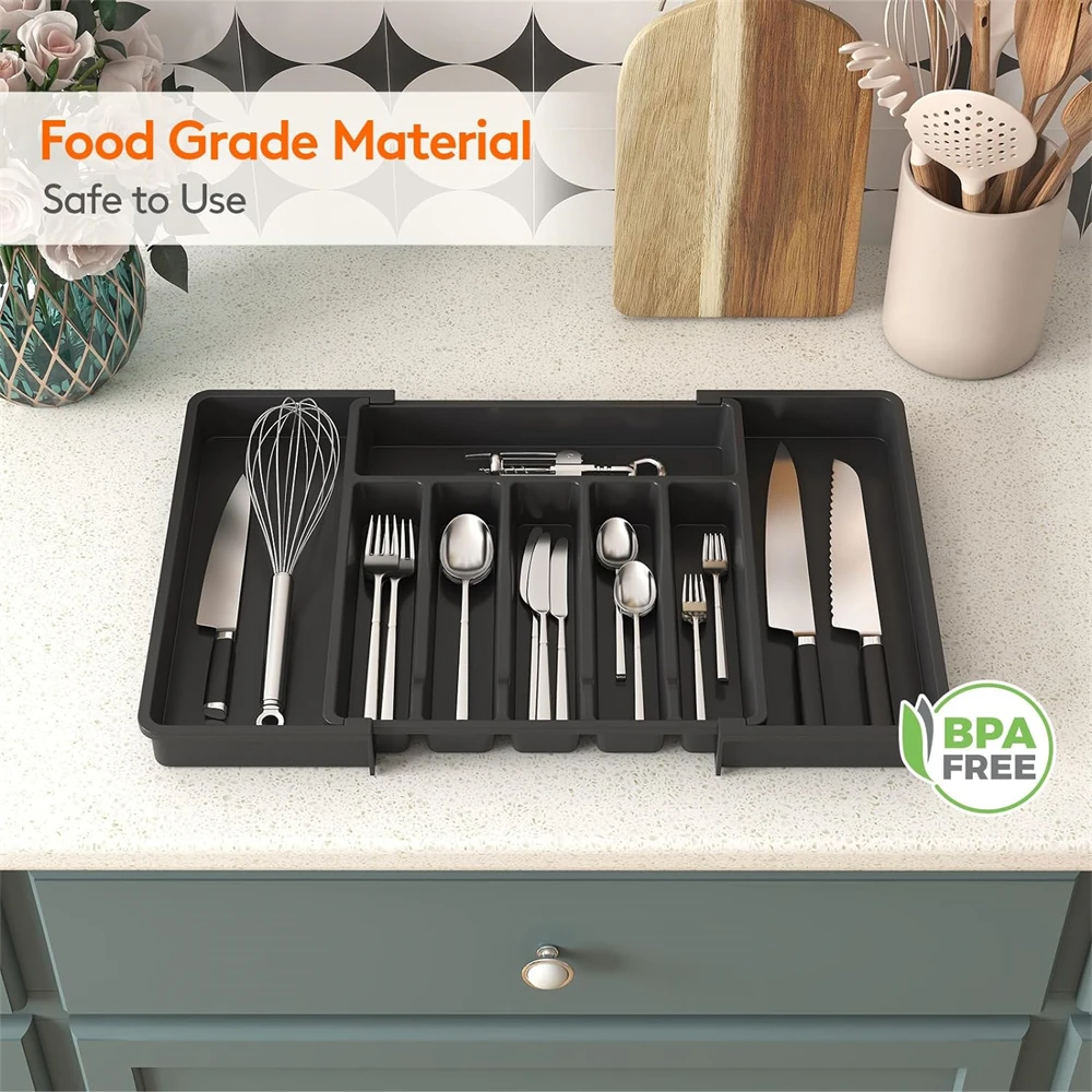CHUNYAN Silverware Drawer Organizer Expandable Utensil Tray for Kitchen Adjustable Flatware and Cutlery Holder Cutlery Drawer Organizer