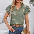 thumbnail image 2 of LUOGENLI Female T-shirts for Womens Womens Casual Chiffon Tops Summer Ruffle Short Sleeve Drawstring V Neck Leopard Print T Shirts Blouse Tee T-shirts Womens Big and Tall Valentines Green S, 2 of 6