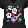 thumbnail image 4 of Inktastic Day of the Dead Owl Sugar Skulls and Guitar Women's Plus Size V-Neck T-Shirt, 4 of 5