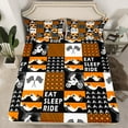 thumbnail image 2 of Manfei Boys Dirt Bike Bed Sheets,Outdoor Extreme Sport King Sheets,Orange Black Plaid Sheet Set Teens,Ultra Soft Home Decor,4-Piece, 2 of 7