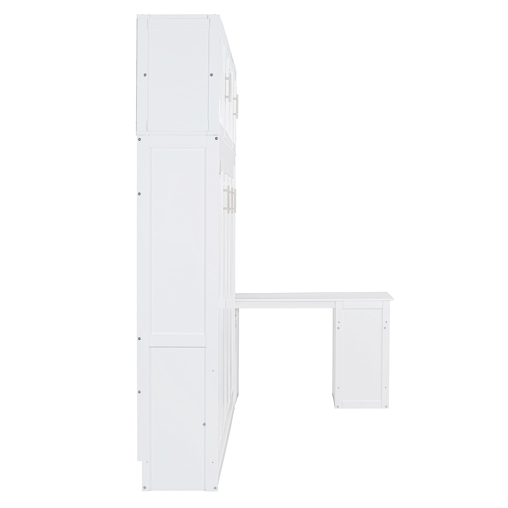 Mintazer Queen Size Murphy Wall Bed with Top Storage Cabinets & Movable Office Desk, Foldable Cabinet Bed for Guest Room Home Office, White