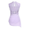 thumbnail image 4 of iiniim Women Sleeveless Figure Skating Dance Dress Mesh Rhinestones Asymmetrical Sequin Ballet Lyrical Dancewear Light Purple M, 4 of 7