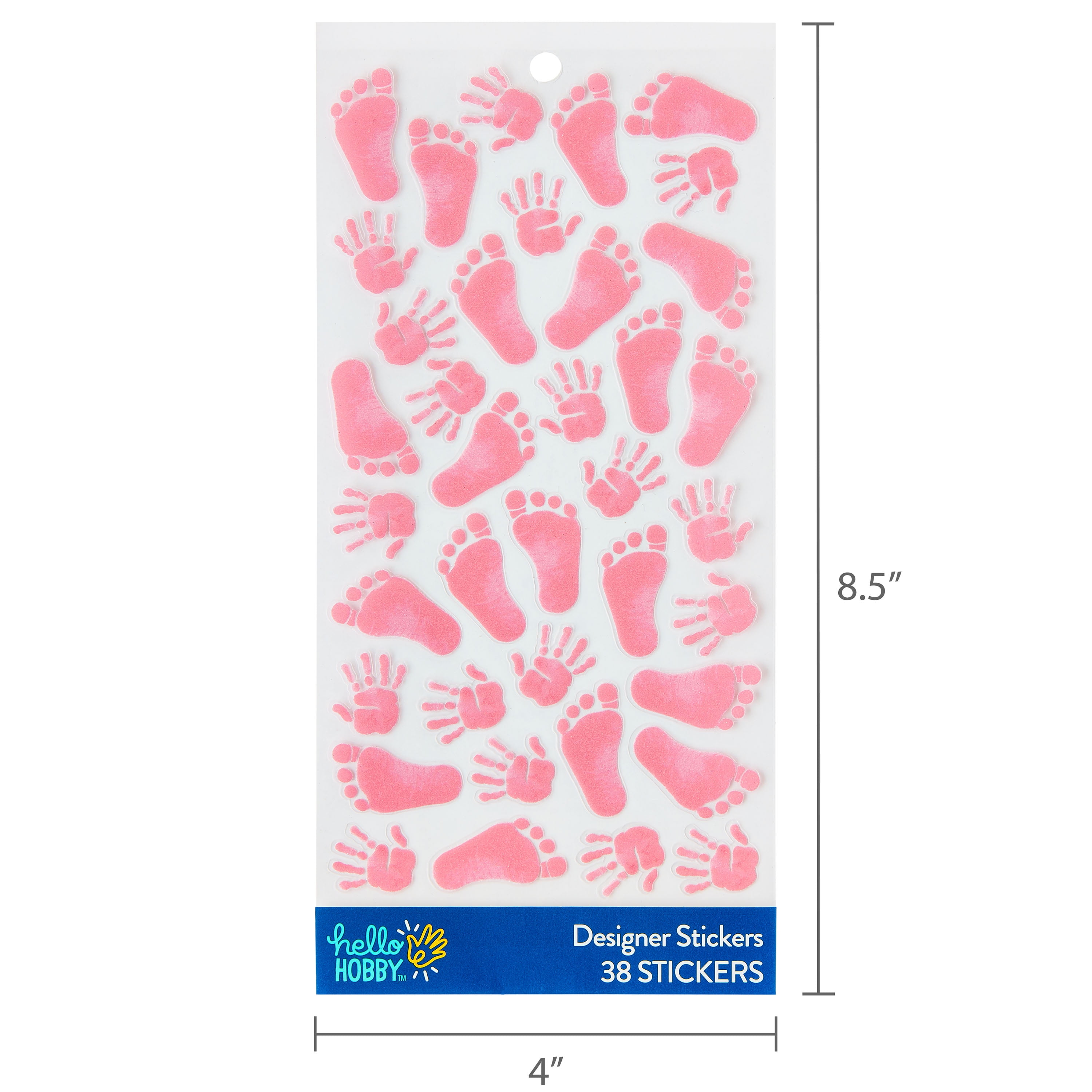 Hello Hobby Pink Baby Girl Hand & Footprint Designer Stickers, 38 Count