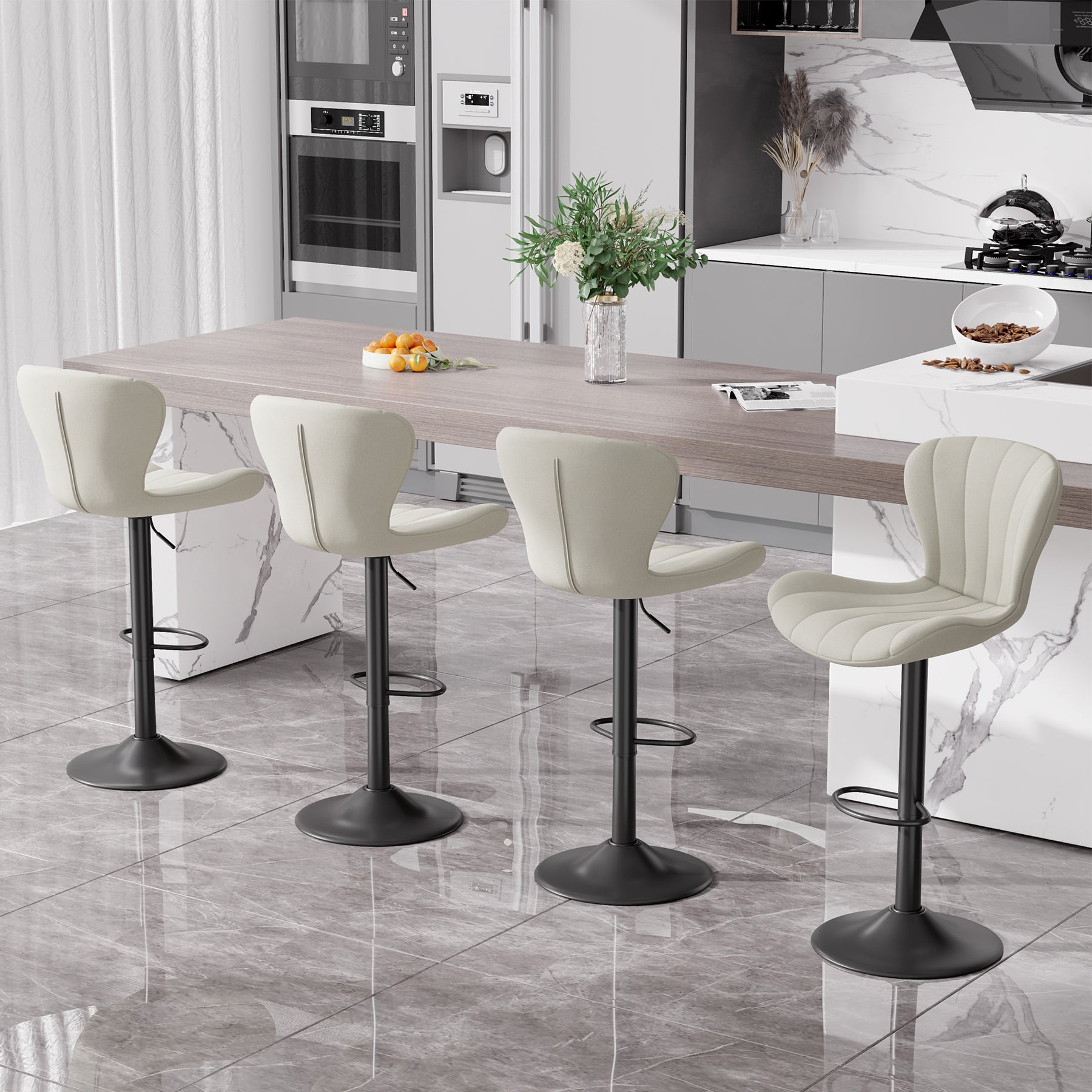 Hawsaiy Modern Swivel Bar Stools Set of 4, Faux Leather Upholstered Counter Height Bar Chairs, Waterproof Barstools for Kitchen Island & Home Bar,Beige