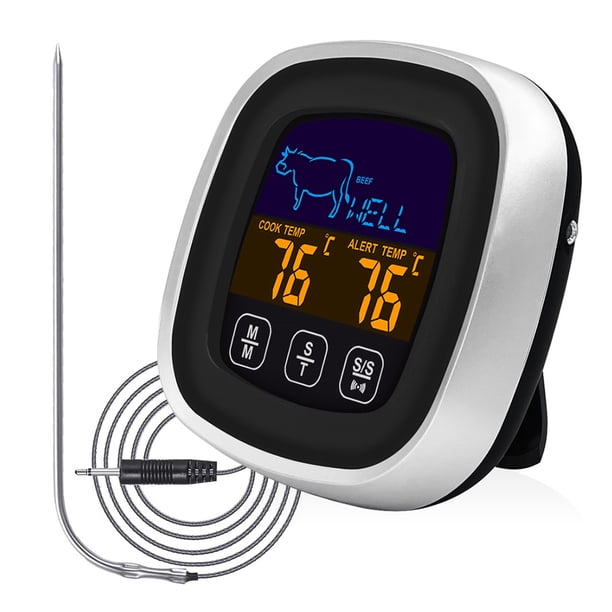 Termómetro digital para carne con pantalla táctil LCD grande, con sonda larga, temporizador de cocina, retroiluminación de lectura instantánea para ahumador, cocina, horno de barbacoa, termómetro