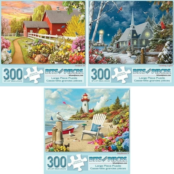 Bits and Pieces Set of 3 300 Piece Jigsaw Puzzles for Adults Winter Holiday by Alan Giana 18" x 24"