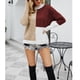 thumbnail image 4 of Suéter de punto para mujer, cuello redondo, canalé, bloque de color, manga larga, ajuste casual, suéter de punto para invierno, rojo, M, 4 of 7