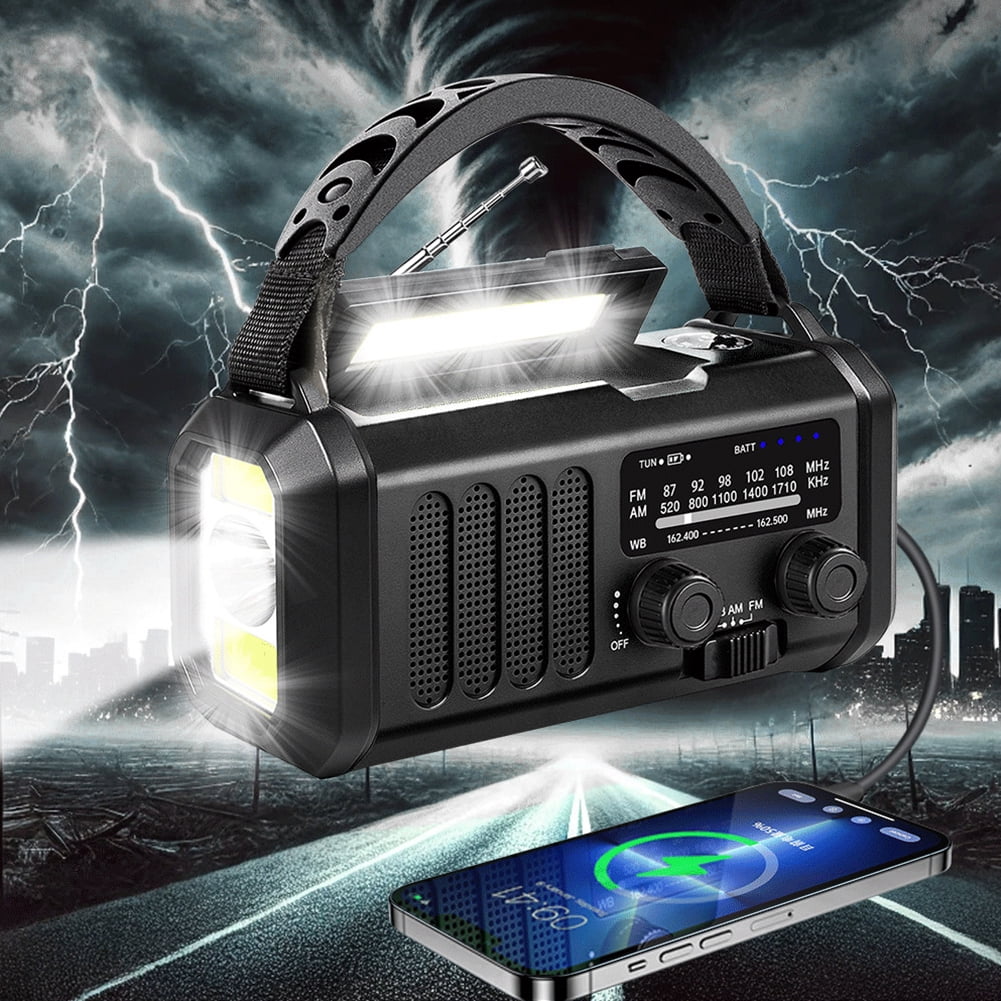 HUISZJ Solar Powered Radio, Emergency Hand Crank Radio with Flashlight Reading Lamp, Portable Weather Radio AM/FM Survival Radio for Outdoor Camping Emergency