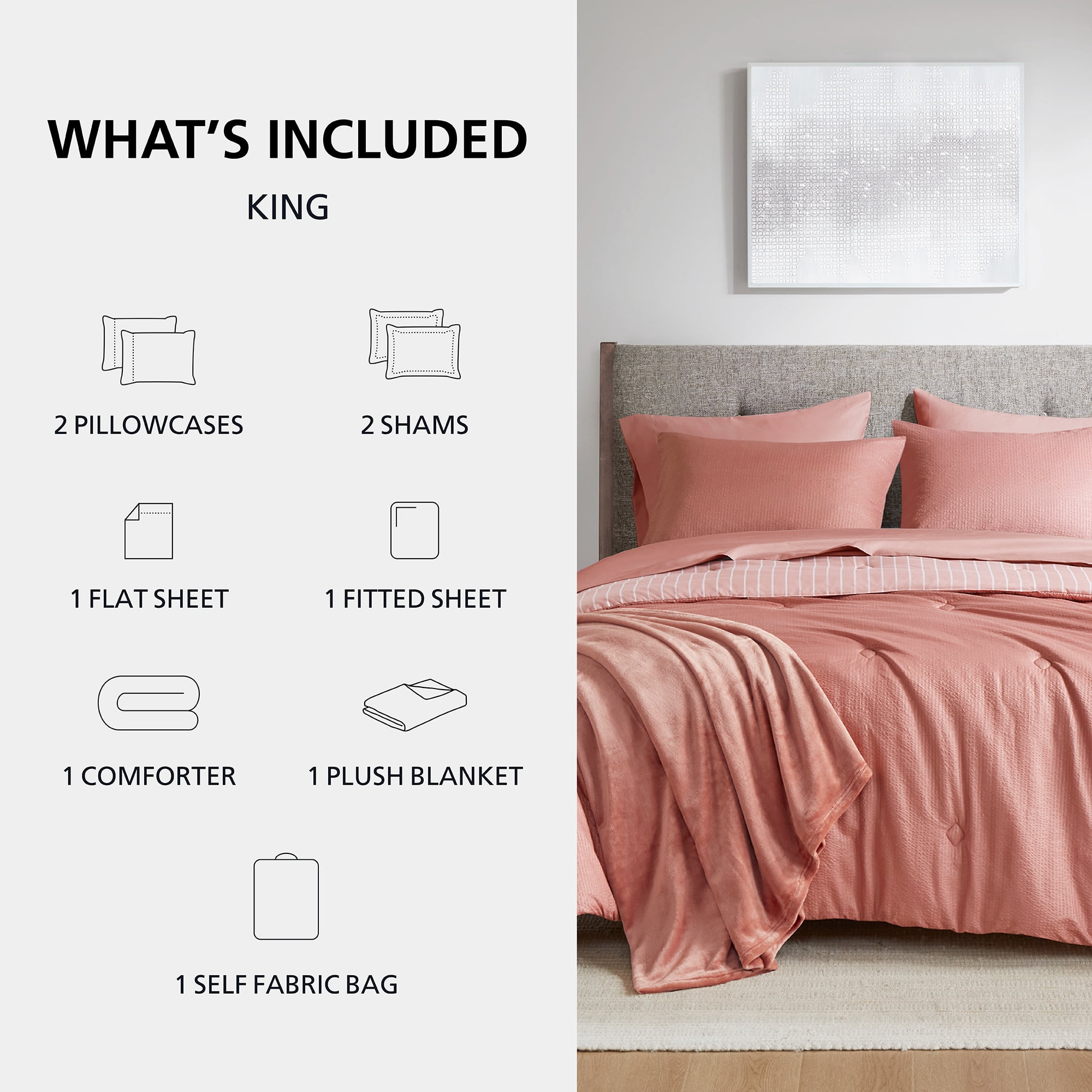 Mainstays 8-Piece Bed in a Bag Comforter Set with Sheets and Blanket, Red Canyon, King