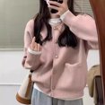 thumbnail image 2 of Nuevo cárdigan de punto con bolsillo de un solo pecho y cuello redondo de otoño e invierno, diseño de mujer, chaqueta de suéter suave y encerada de estilo holgado y perezoso, 2 of 5