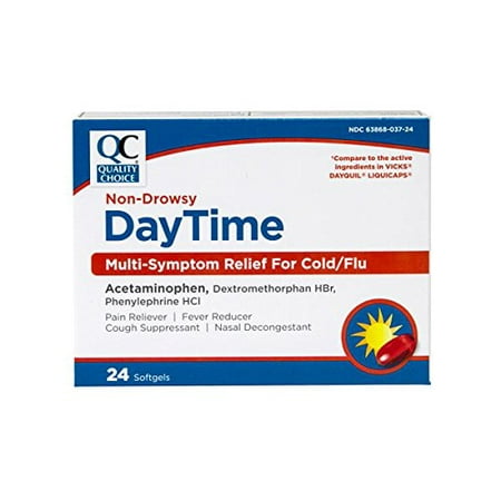 4 Pack Quality Choice DayTime Multi-Symptom Relief for Cold/Flu 24 Softgels (Best Daytime Cold Relief Medicine)