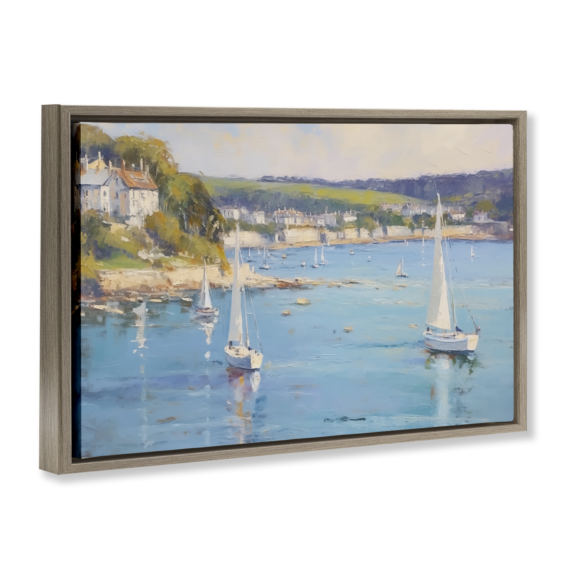 Stupell Industries Sailboats Of The Shore Nautical & Beach Painting Brown Floater Framed Canvas Art Print Wall Art, 25 x 17