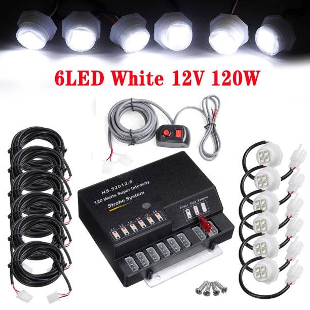 120W 6LED Bulbs Emergency Hazard Warning Flashing Strobe Light Kit Hide