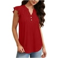 thumbnail image 5 of Htigea Summer Tank Tops for Women Pleated V-Neck Button Down Blouses Dressy Casual Sleeveless T Shirts Red L, 5 of 9