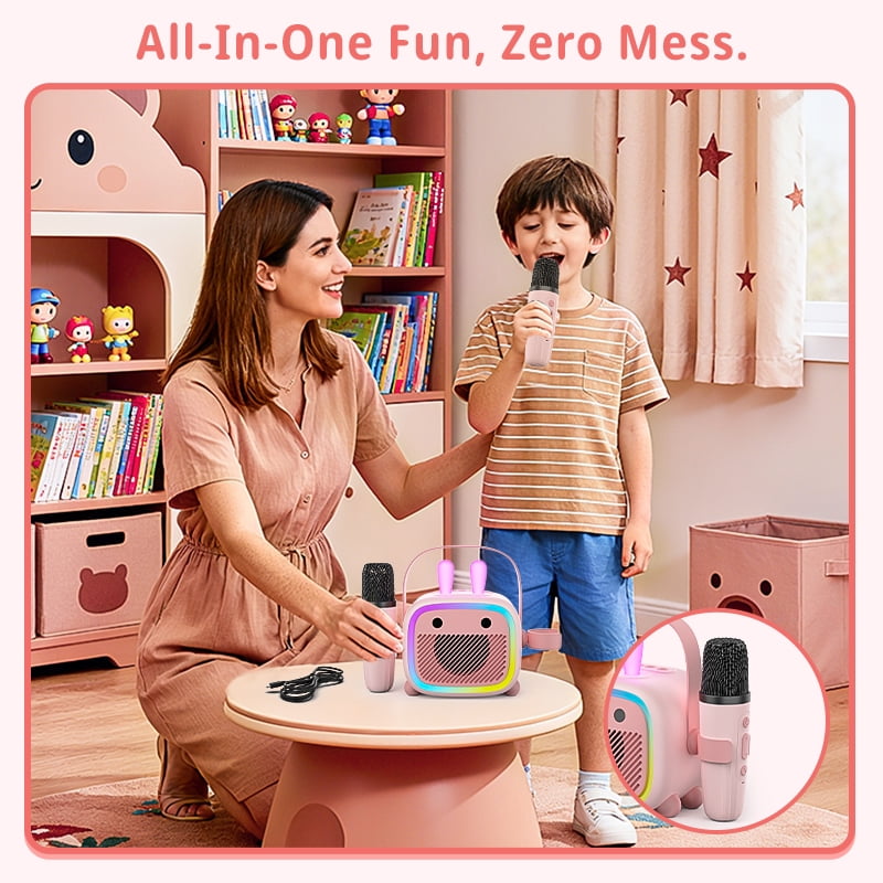 Ueasy Portable Bluetooth Karaoke Speaker - Thanksgiving & Christmas Gift, Wireless Microphone with Recording & Colorful Lights