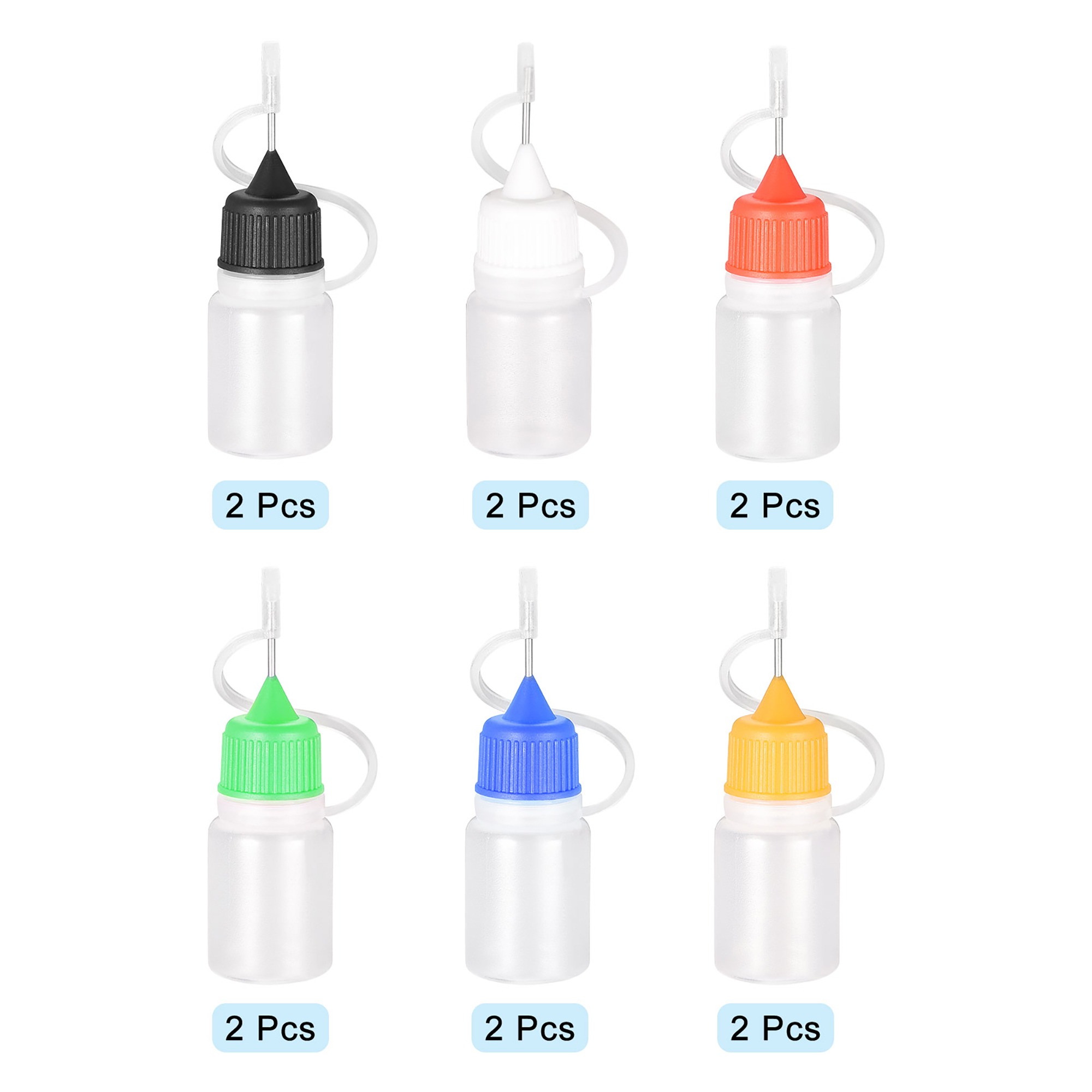 Uxcell Needle Tip Bottle Precision Plastic Applicator Bottles with 6 Colors  Cap for DIY, Cleaning, Repair 12pcs