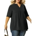 thumbnail image 6 of Agnes Orinda Women's Plus Size Blouses Casual Chiffon Pleated V Neck Work Shirts Tunic Tops 2X Black, 6 of 9